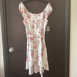NWT No Boundaries Junior L(11-13)Floral White/Pink  Poly/Hi-Low Spandex Dress